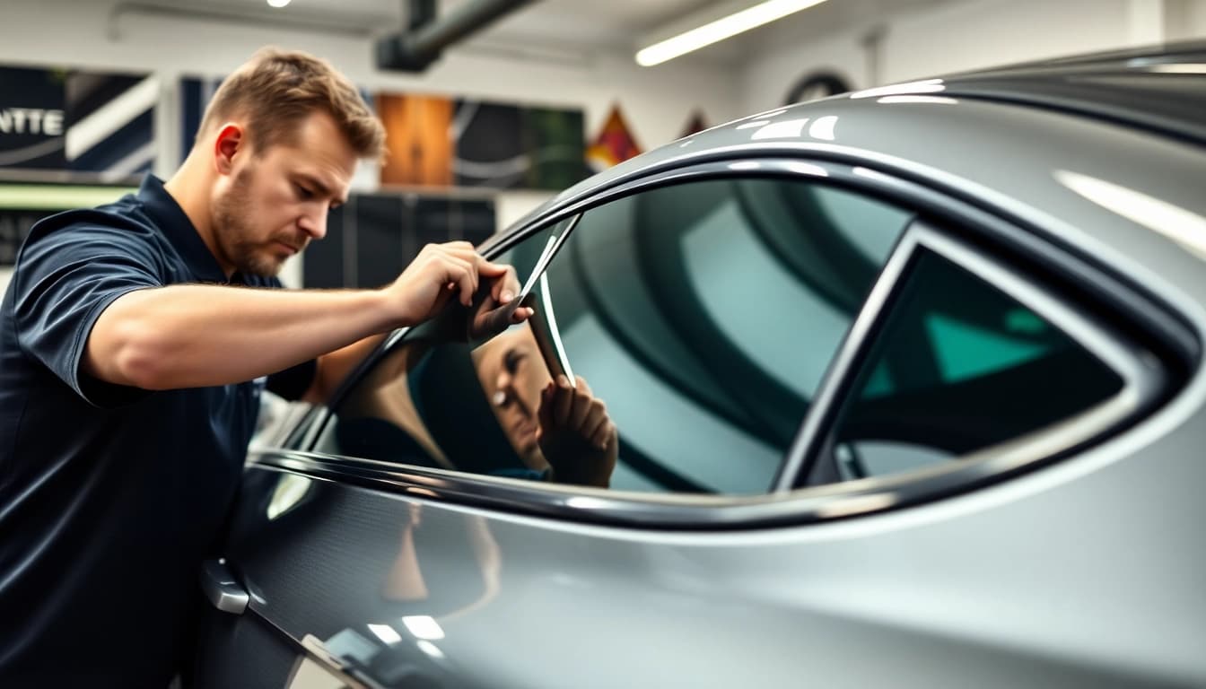 Enhance your vehicle’s style with window tint Chattanooga, featuring expert application in a modern workshop.