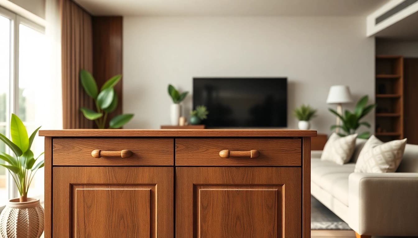 Showcasing a custom cabinet in an elegant living room setting with intricate design details.
