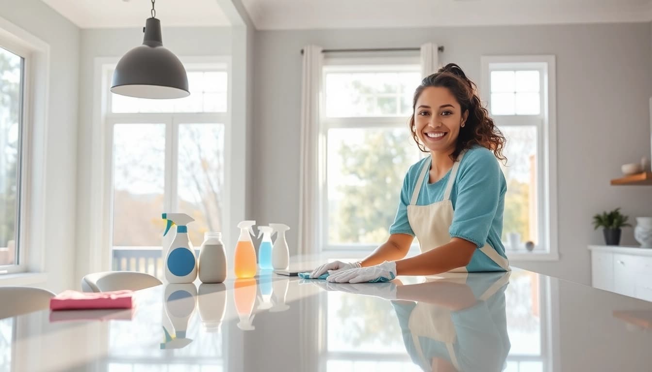 Enhance your home with house cleaning Atlanta services featuring a dedicated cleaner in action.