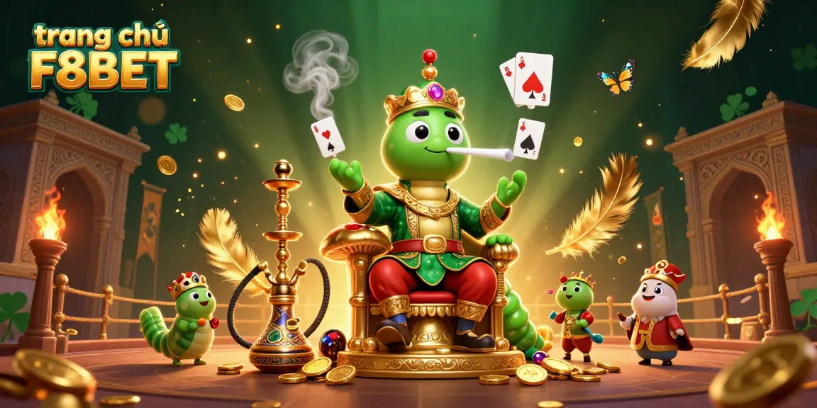 Experience vibrant gaming with the magnificent illustration of trang chủ F8BET featuring an enchanting caterpillar and casino elements.
