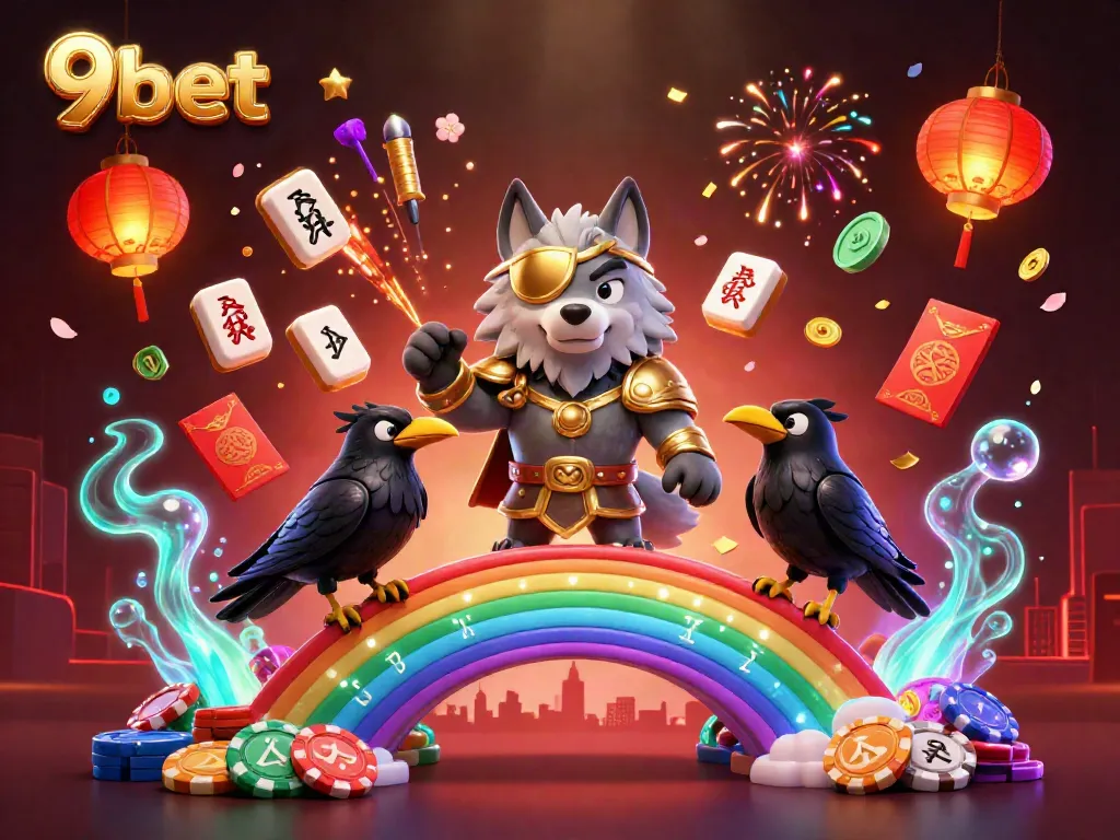 Engage in thrilling gaming experiences at 9bet with a captivating scene of Odin and ravens amidst vibrant casino symbols.