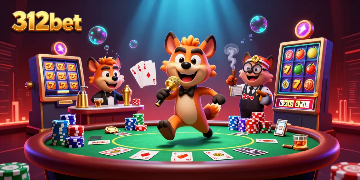 312bet slots absorb players in a vibrant comedy casino club atmosphere with hyenas and games.