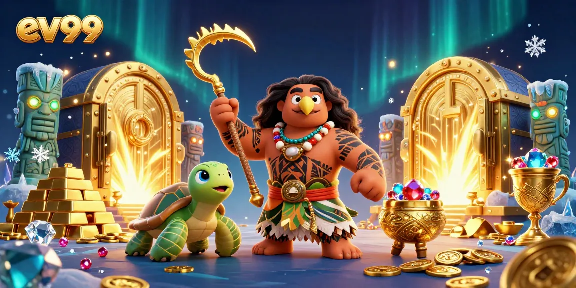 Bet on the exciting gaming experience at ev99 with treasure-filled illustration.