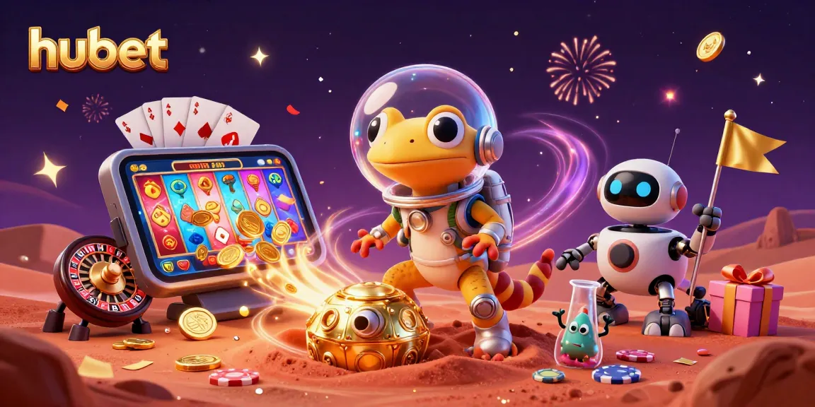 Experience the excitement of hubet as a Martian gecko uncovers a vibrant casino with golden rewards.