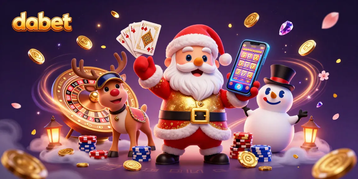 Dabet captivates with jackpot excitement as Santa Claus, reindeer, and snowman engage in a lively casino scene.