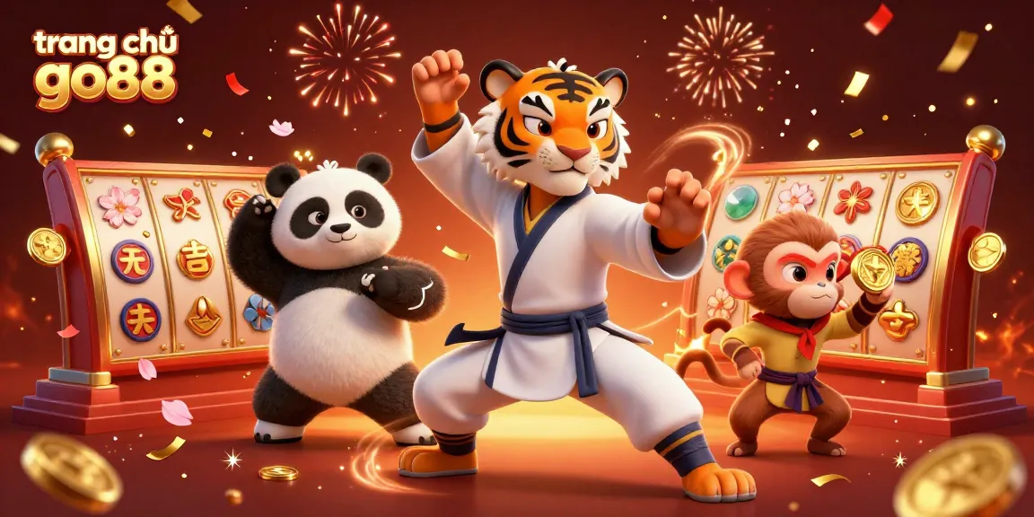 Engage with the thrilling world of trang chủ go88, featuring an exciting casino scene with animated characters and slot machines.