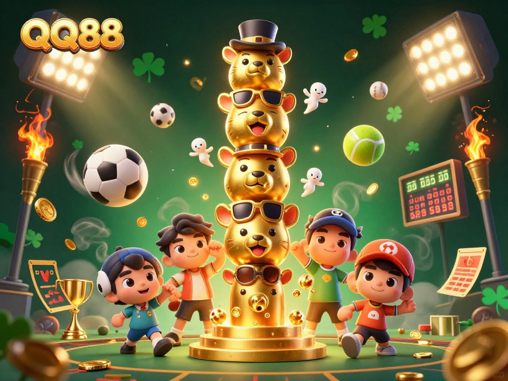 Engage with QQ88 in this vibrant 3D depiction of a dynamic casino atmosphere.