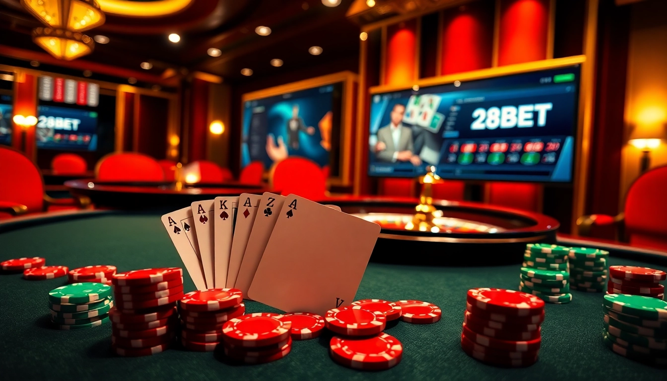 Experience the thrill of 28BET with professional poker and roulette action.
