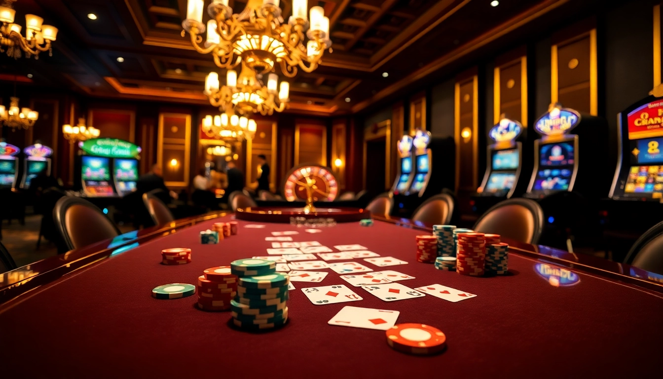 Experience the thrill of mb66 casino gameplay with luxury poker tables and vibrant slot machines.