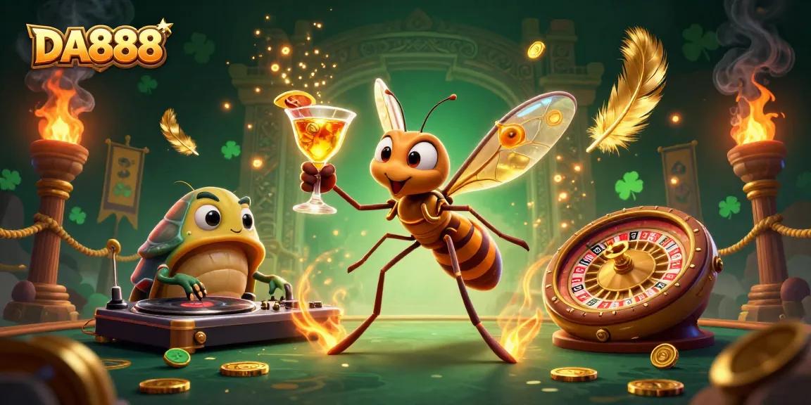 DA888 showcases an engaging 3D casino scene with a frozen mosquito mascot and dynamic game elements.
