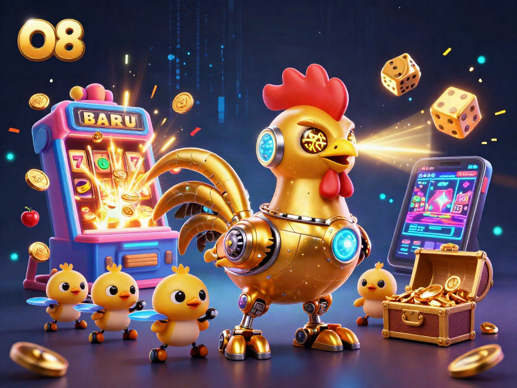 Experience thrilling O8 adventures with vibrant slots and dynamic characters in a stunning illustration.