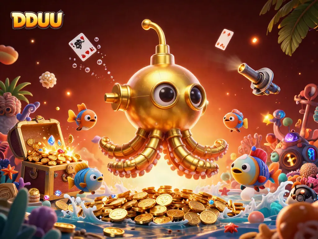 Engage in DDUU with a vibrant underwater world of treasure, mechanical fish, and golden kraken action.