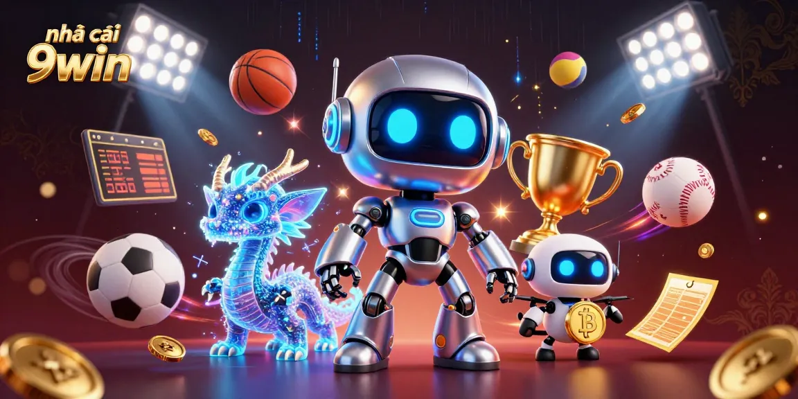 Engage with nhà cái 9win through a vibrant, action-packed 3D casino scene showcasing sports betting elements.