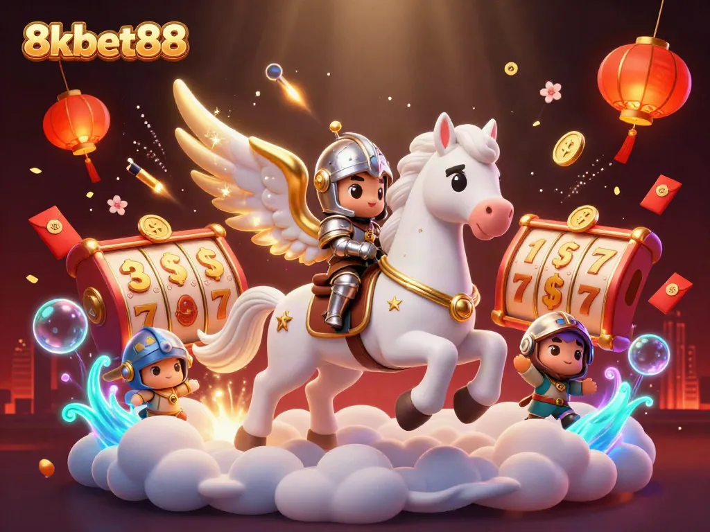 Experience the thrilling world of 8xbet88 with a celestial knight and symbol-rich slot elements.
