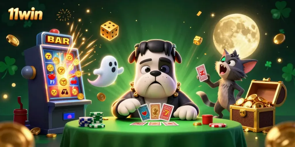 Experience thrilling gaming with 11win as characters engage in a vibrant casino scene.