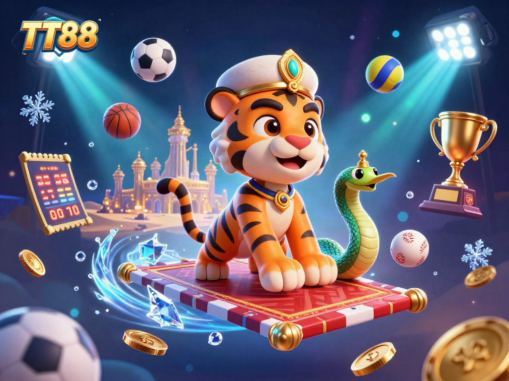 Experience TT88's thrilling adventure with the tiger sultan on a magical poker carpet!