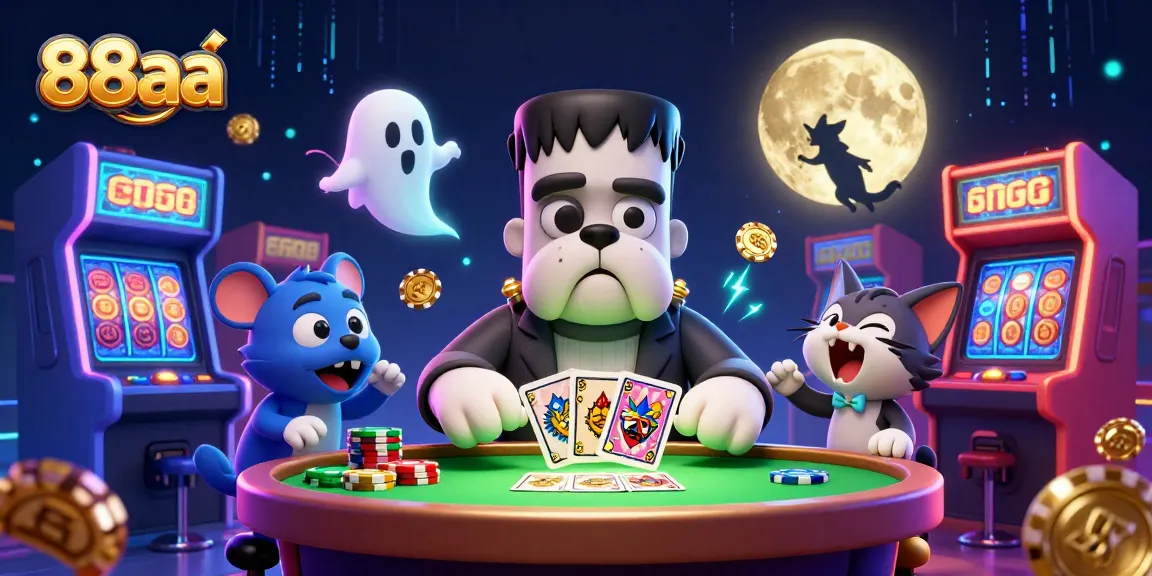 Win big at 88aa with a lively casino scene featuring vibrant 3D characters and game elements.