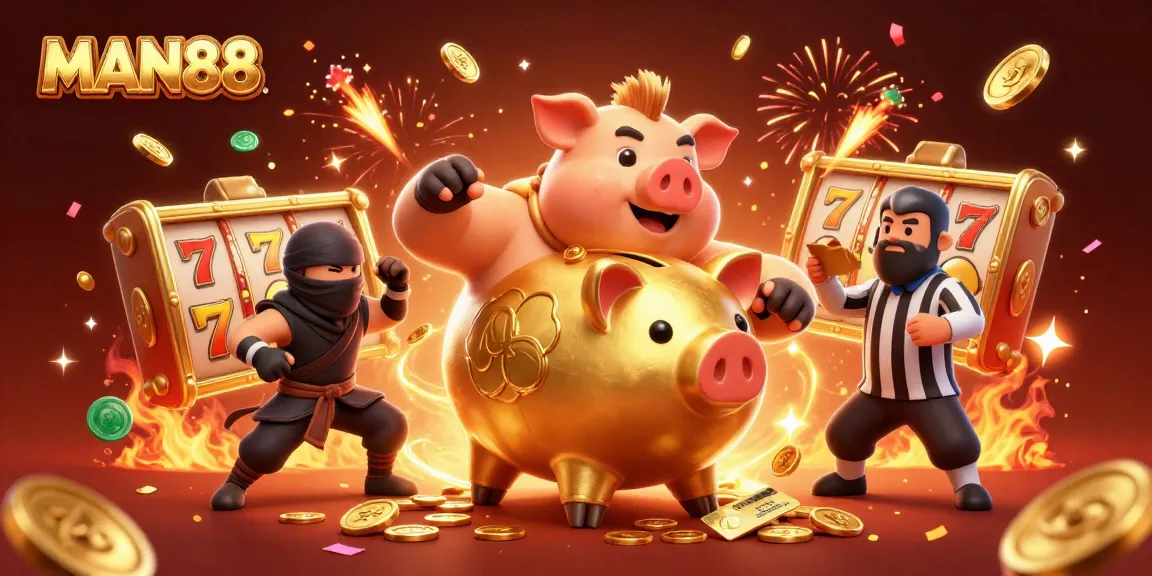 Experience thrilling moments at MAN88 with the golden piggy bank sumo wrestler in action!