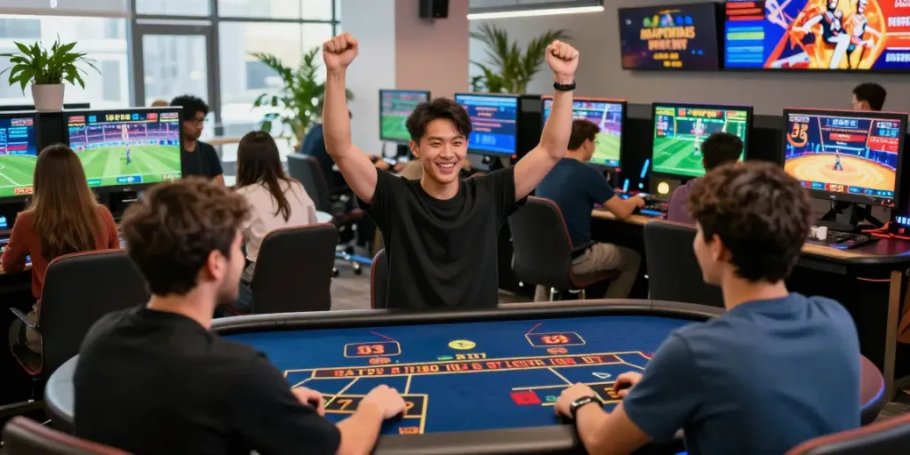 Exciting gaming environment at KU88, showing players engaged in live casino games and sports betting.