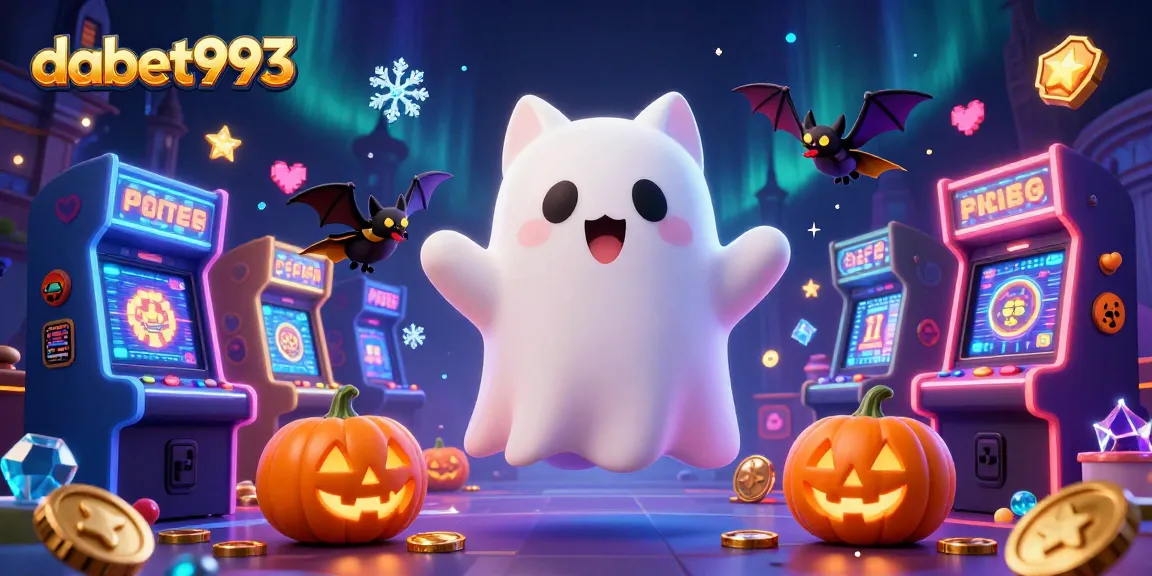 Play vibrant games at dabet993 with a ghost cat and bat in a haunted casino.