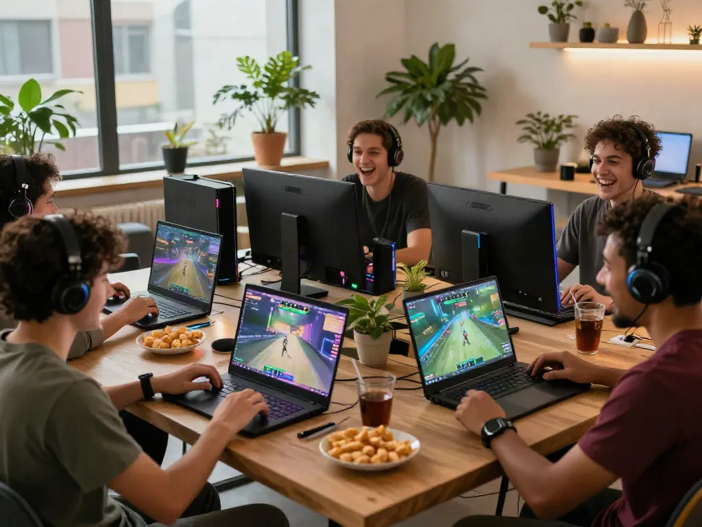 Exciting online gaming session with friends at the urban loft, showcasing nbet experience.