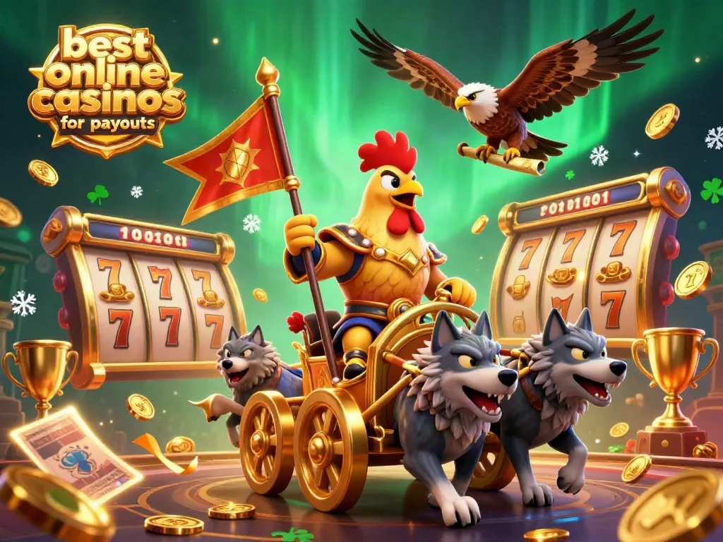 Experience the excitement of the best online casinos for payouts, showcasing dynamic casino elements and a vibrant backdrop.