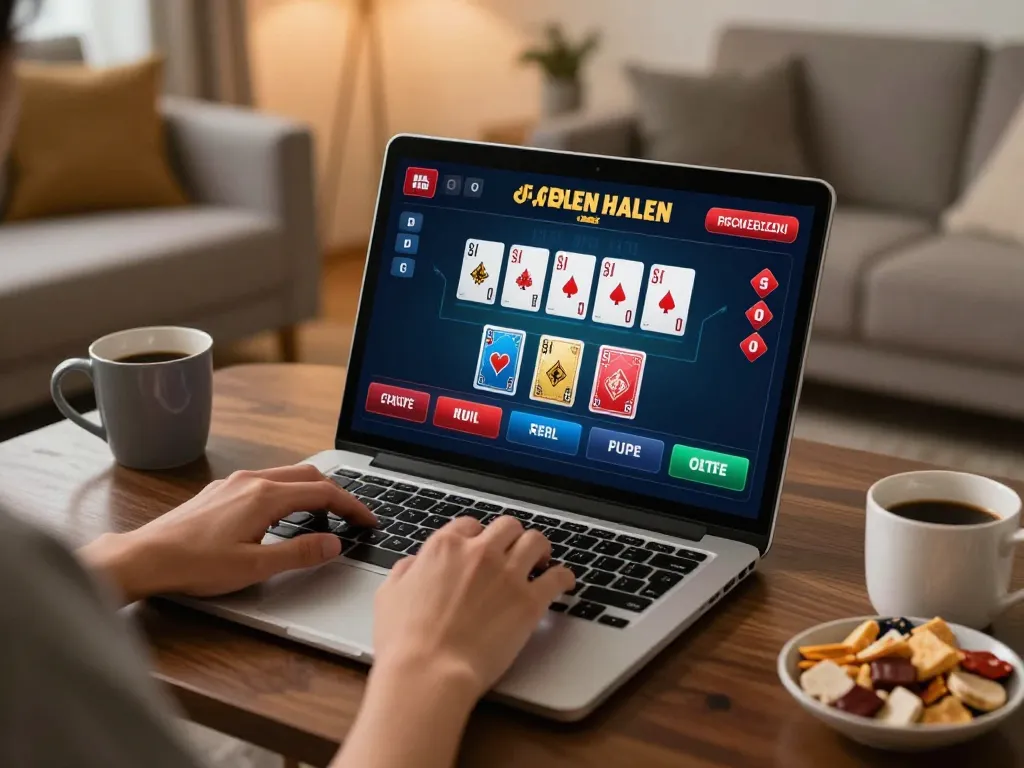 Experiência envolvente de jogo online na 166bet com jogo de blackjack em um laptop.