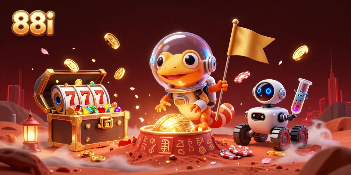 88i offers a thrilling casino experience with vibrant colors and dynamic gaming elements in this captivating illustration.