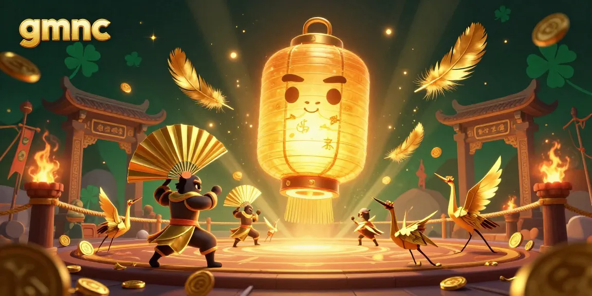 Play and win with gmnc in this vibrant casino scene filled with lucky symbols and gold coins.
