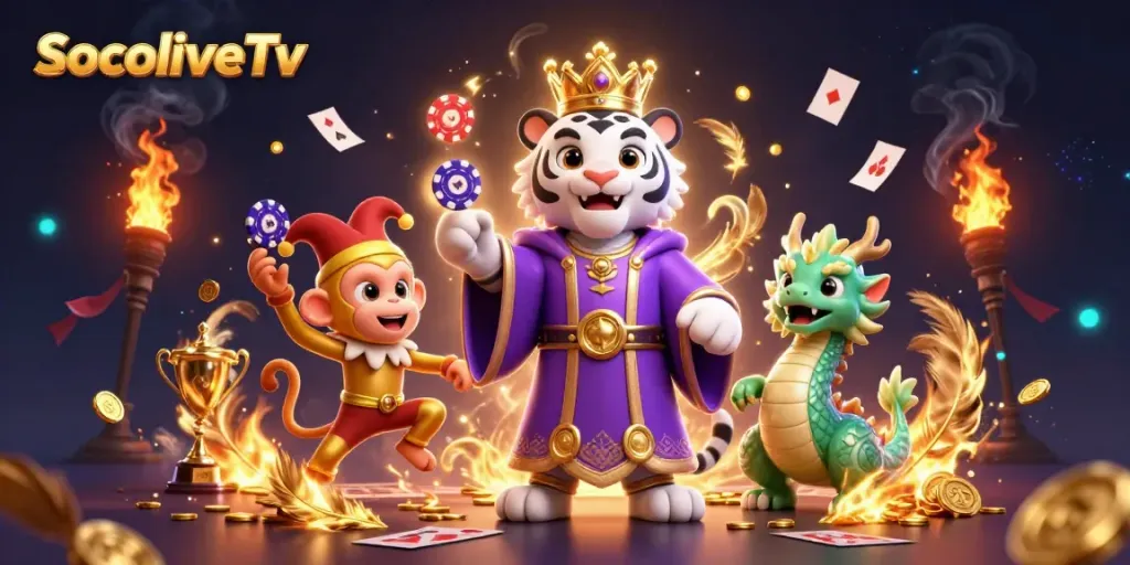 Experience thrilling sports betting with SocoliveTv featuring a vibrant 3D illustration of engaging characters.