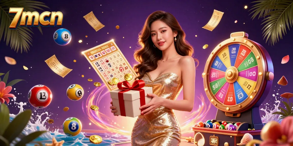 Engage with 7mcn for festive lottery excitement, featuring vibrant casino elements and lucky symbols.