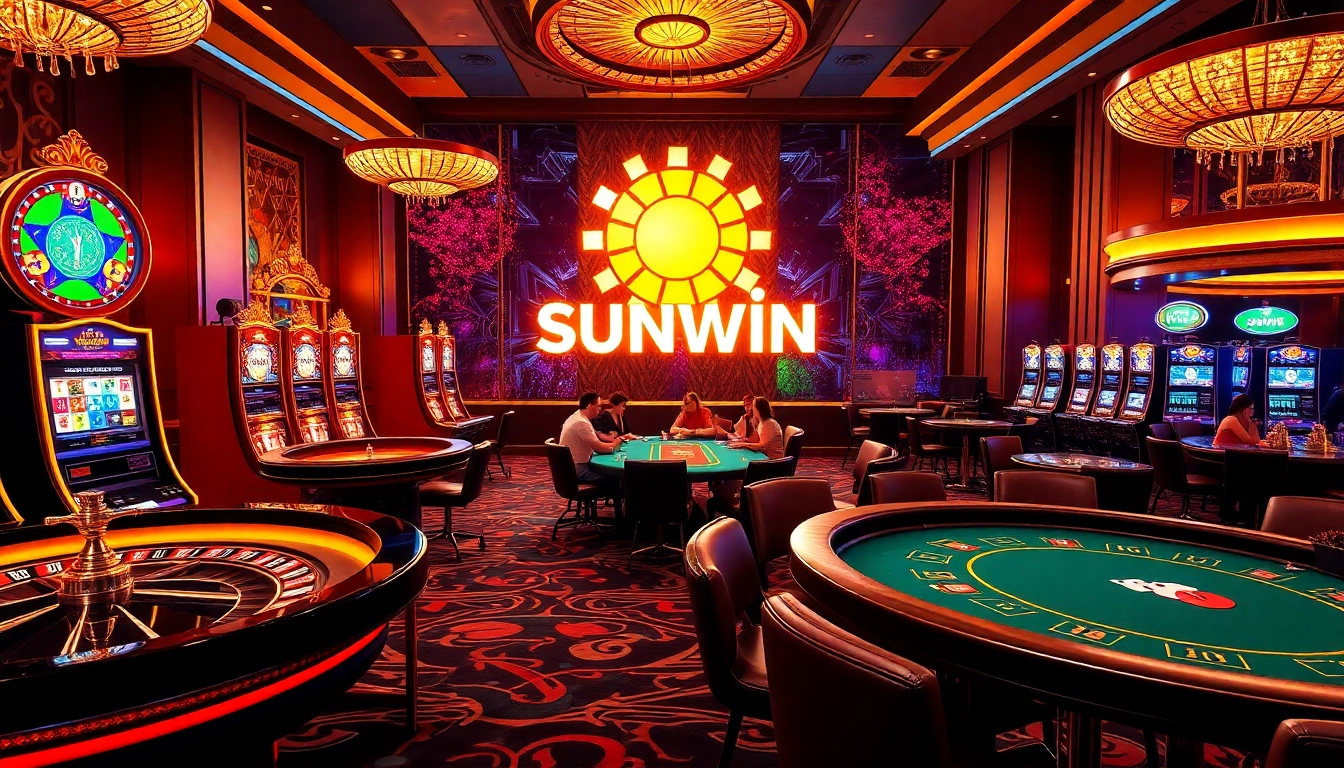 Experience thrilling casino action at Sunwin with roulette, poker, and vibrant slot machines.