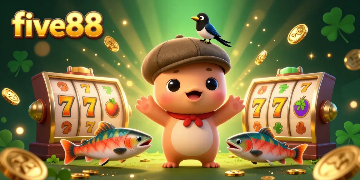 Experience five88's thrilling slot adventure with a playful Nessie and golden elements surrounding them.