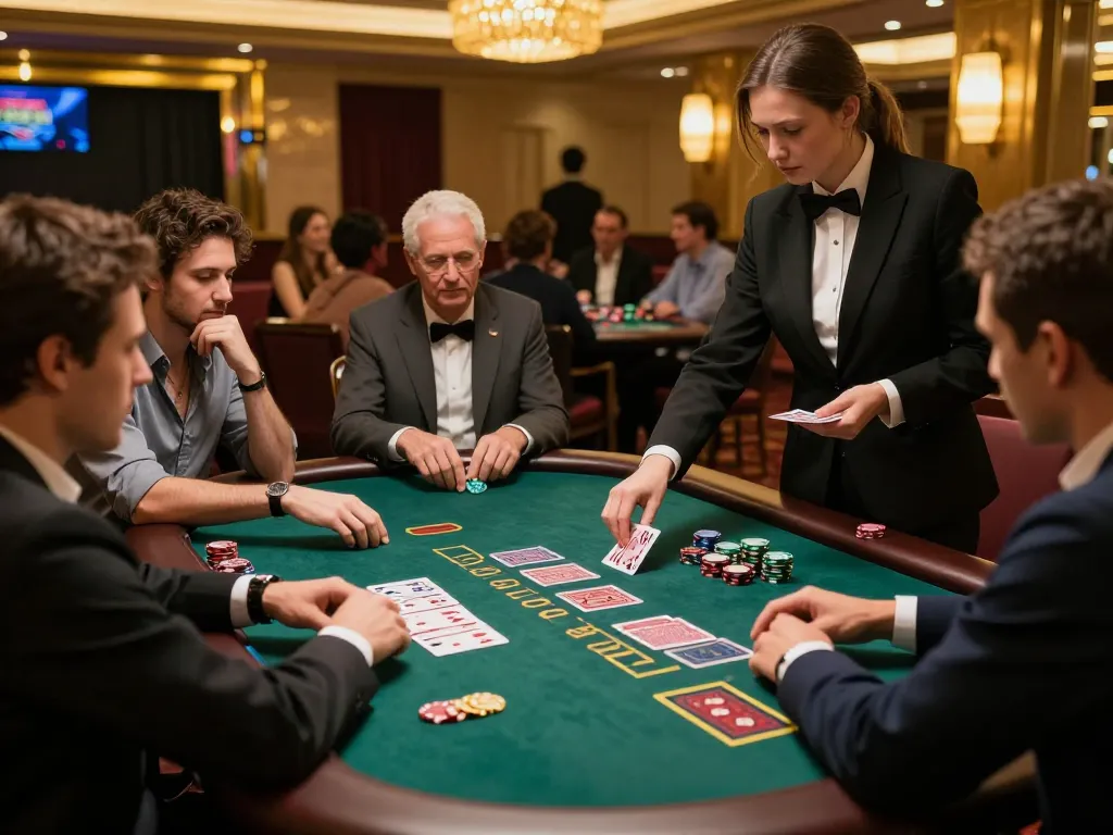 Players engaged in a strategic blackjack game at 33cc.info casino table, focusing on cards and dealer