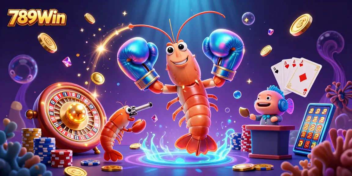 Experience exciting gameplay at 789Win with animated shrimp characters in a vibrant casino scene.
