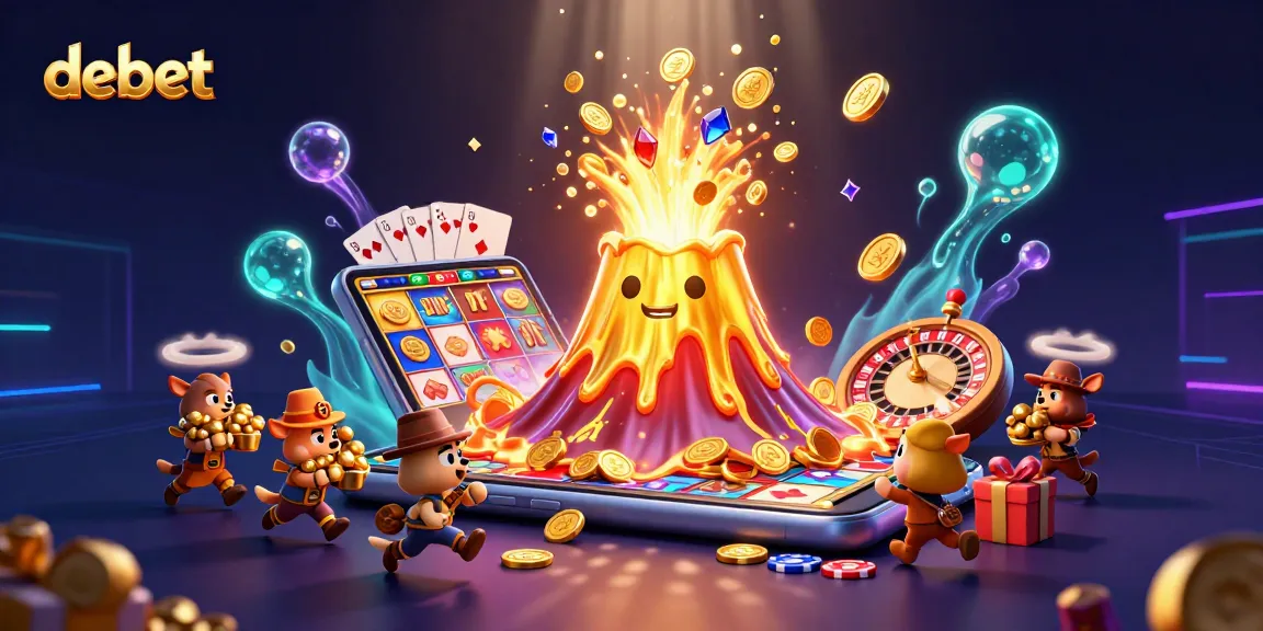 Join the debet adventure with a golden volcano erupting coins, treasures, and thrilling casino elements.