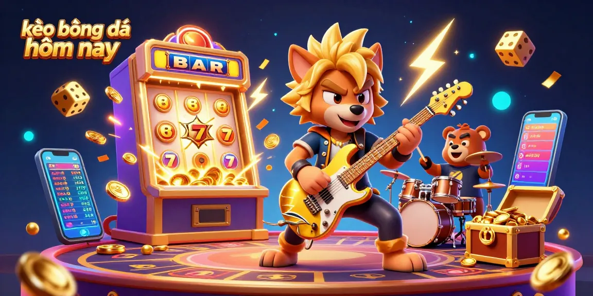 Engage with kèo bóng đá hôm nay while enjoying a dynamic sports betting scene featuring animated characters, jackpot elements, and lively action.