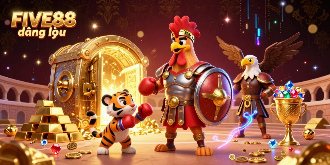 Experience thrilling gameplay with FIVE88 đăng nhập and uncover treasures in this vibrant 3D digital illustration.