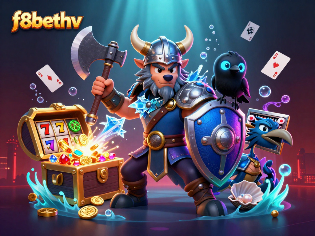 Engaging gameplay at f8bethv featuring immersive slots, Viking characters, and treasure-filled scenes.