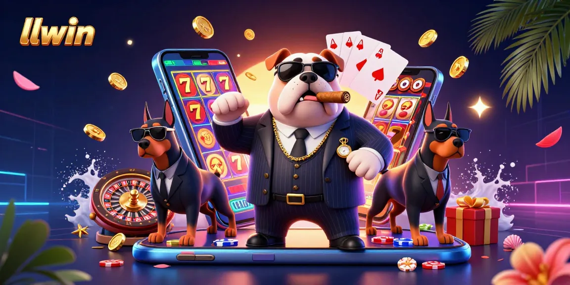 Experience excitement at llwin with a 3D cartoon mafia boss and Doberman bodyguards among dynamic casino elements.