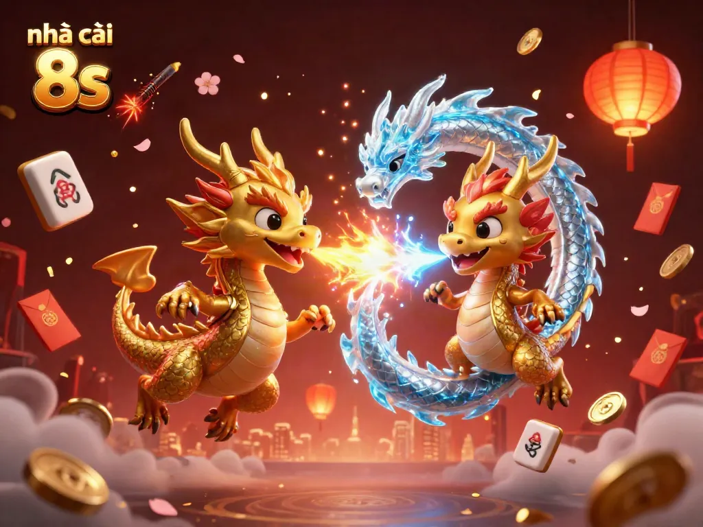 Experience the thrilling world of Nhà cái 8s with dynamic dragons and festive symbols.