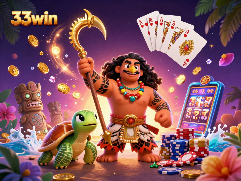 Engage with 33win's exhilarating casino experience featuring vibrant characters and dynamic game elements.