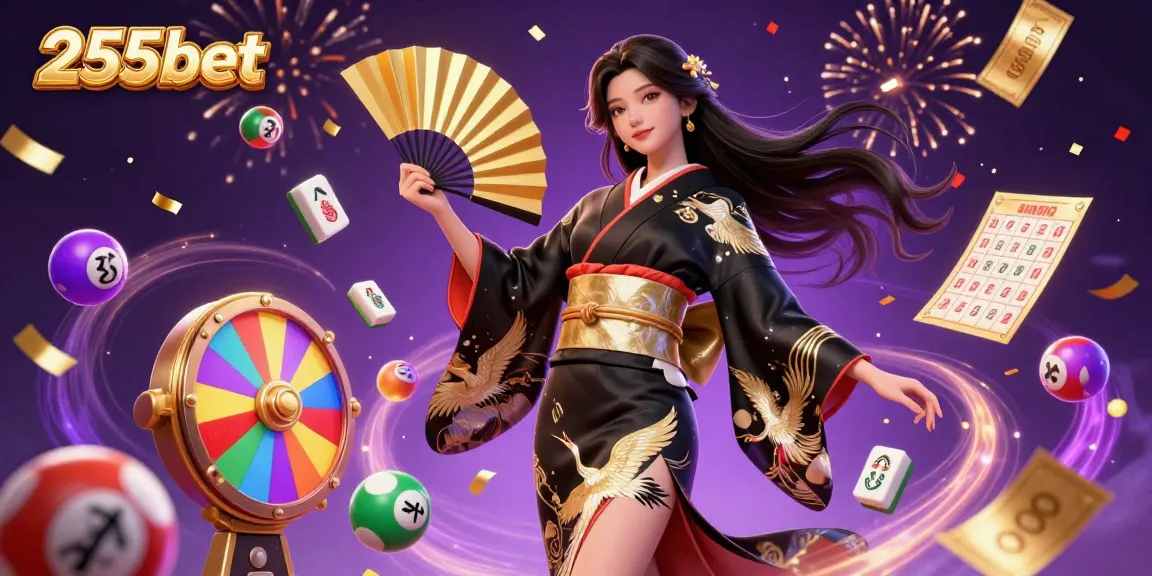 Experimente a emoção do 255bet com bolas de loteria vibrantes e elementos festivos de cassino.