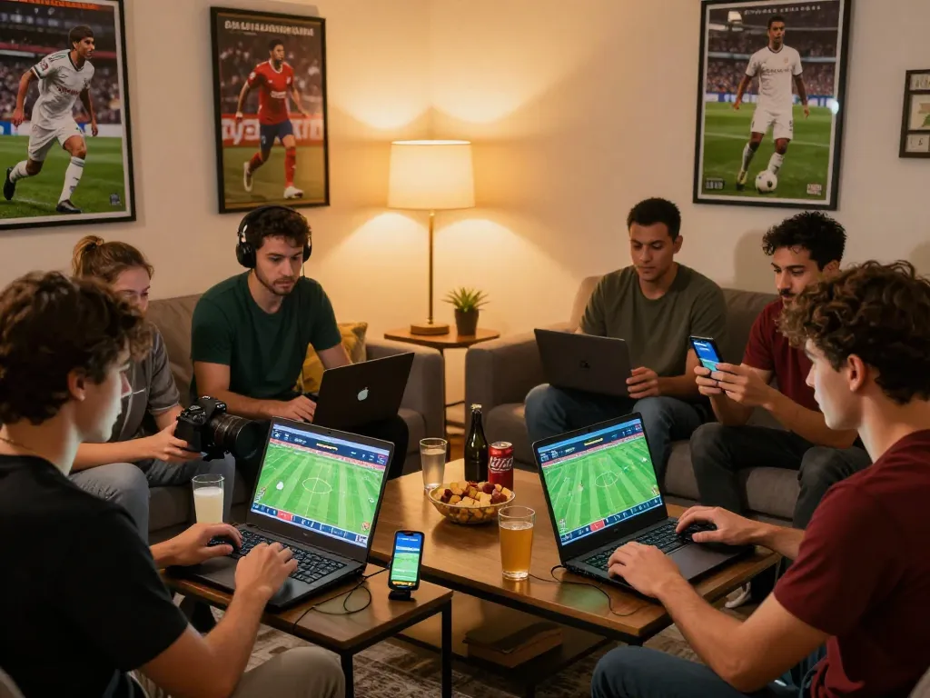 Socolive users engaged in an exciting online sports betting experience during a lively home gathering.