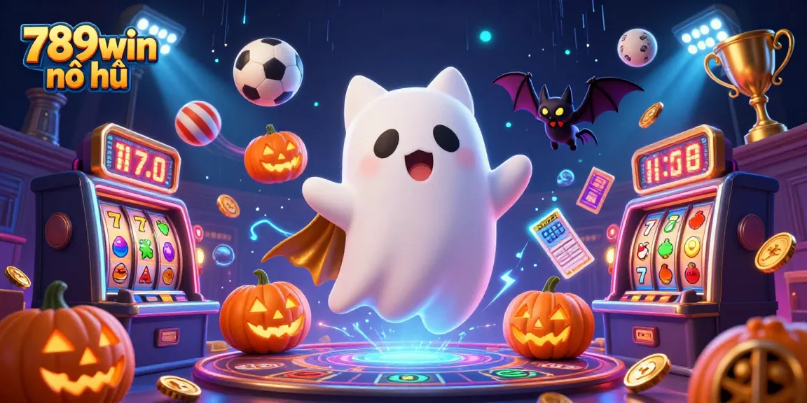 Engage with thrilling 789win nổ hũ adventures in a vibrant casino scene filled with lucky symbols and ghostly characters.