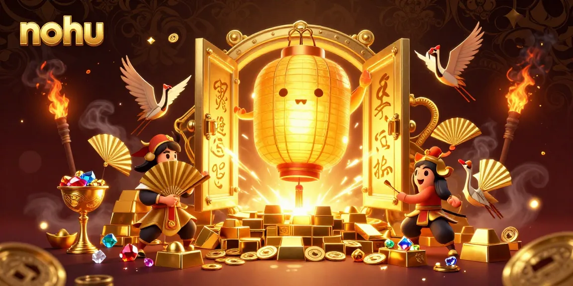 Nohu players spinning wheels and winning riches in a vibrant casino scene.