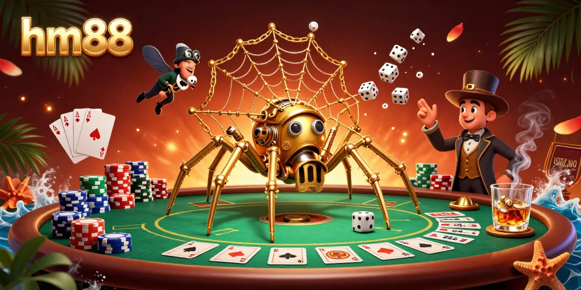 Experience thrilling gameplay at hm88 with a unique 3D casino scene filled with steampunk characters and poker elements.
