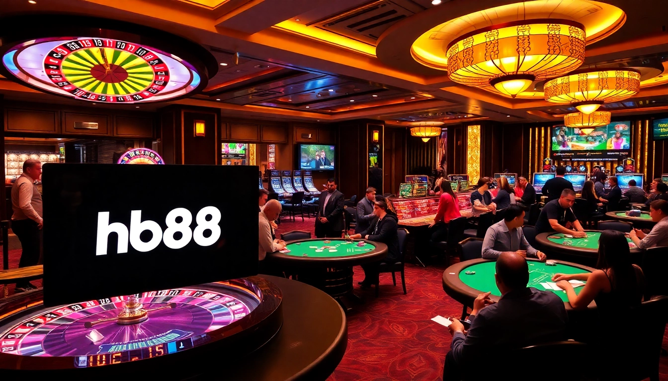 Players placing bets at hb88's vibrant casino tables, showcasing excitement and engagement.