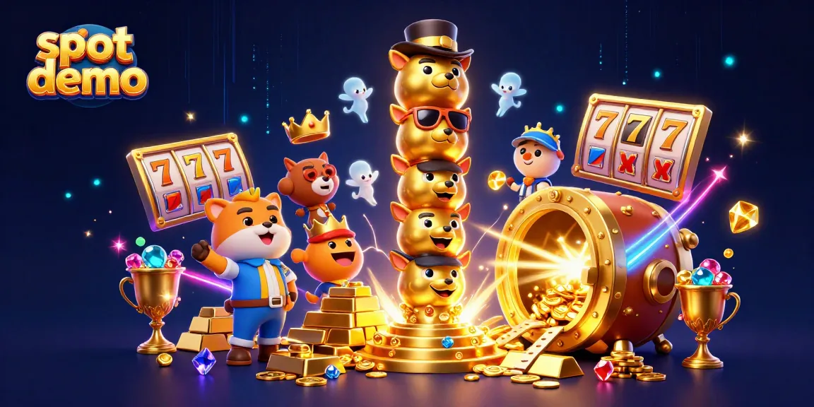 Slot demo yang menampilkan karakter totem berlapis dengan hiasan kasino dan emoji dinamis.