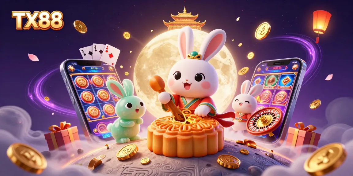 TX88 invites players to launch into a thrilling lunar casino adventure filled with poker chips and vibrant games.